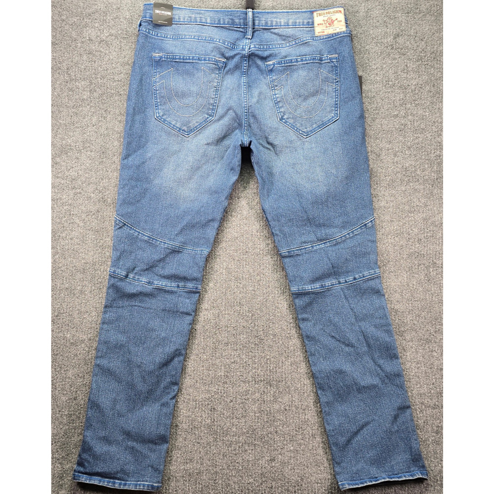 True Religion Rocco Relaxed Skinny Jeans 36x32 (38x32) Blue Medium Wash Moto - Picture 2 of 10